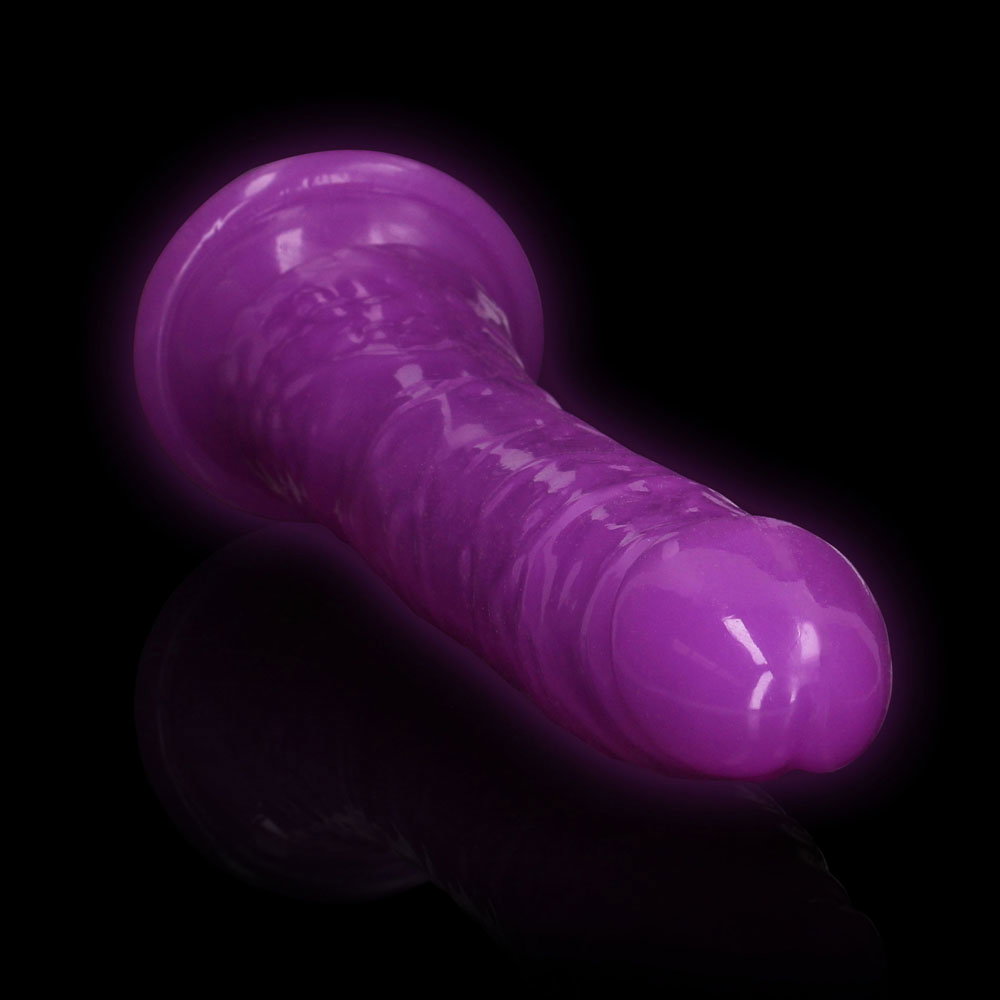 REALROCK 29cm slim glow-in-the-dark dildo in purple with suction cup base