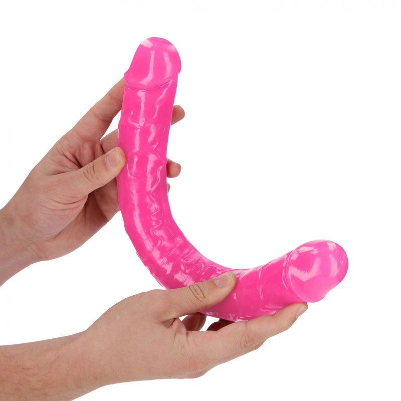 REALROCK 38 cm glow-in-the-dark double dong in pink TPE, double-ended dildo