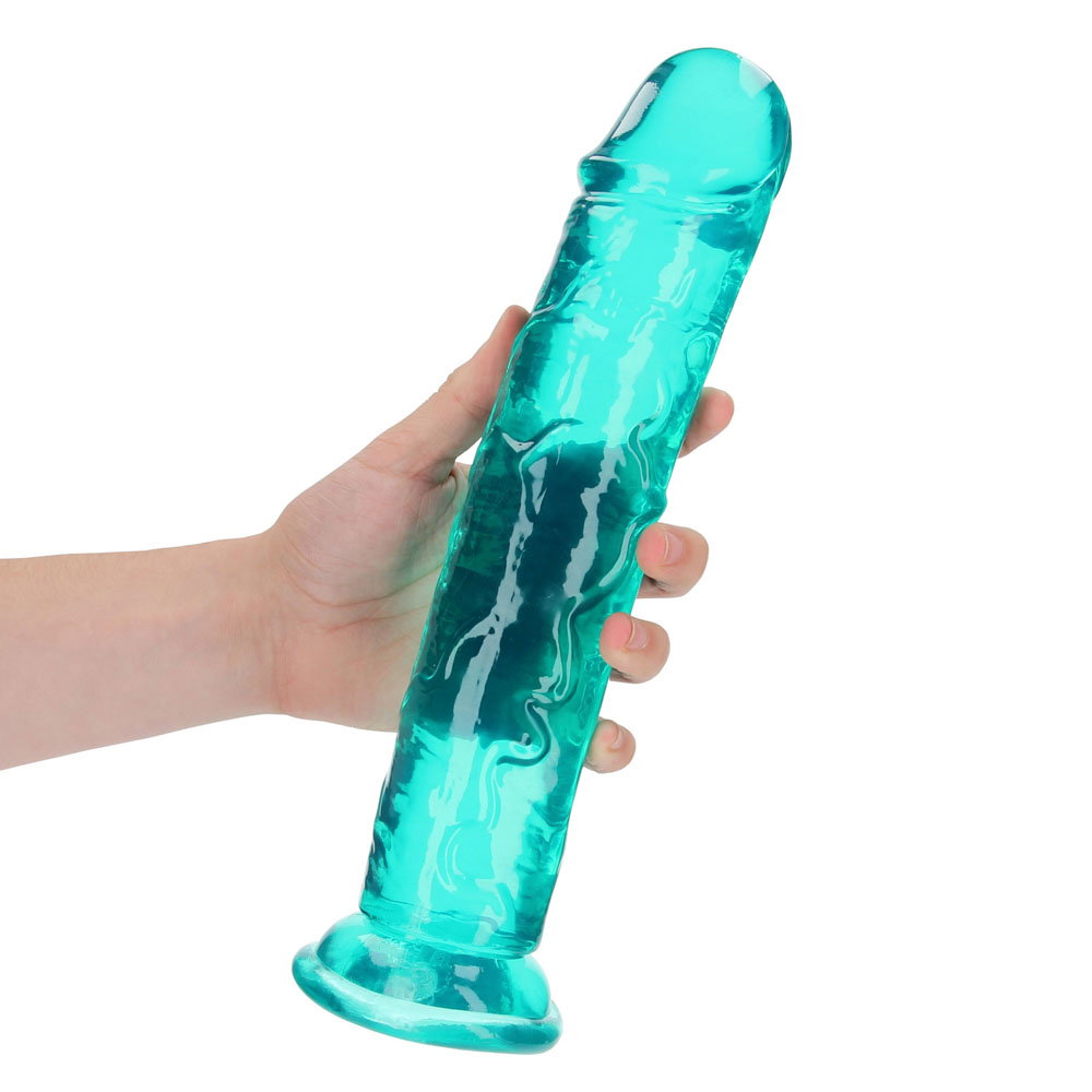 Shots Toys REALROCK 31cm straight dildo in translucent turquoise with suction cup base