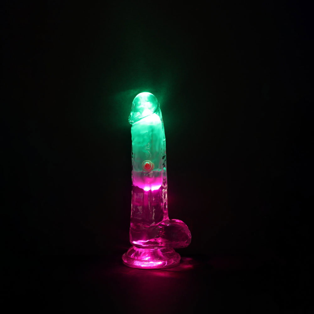 RealRock Rechargeable LED 6'' Straight realistic dildo with balls and suction cup base