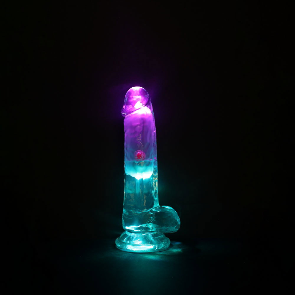 RealRock Rechargeable LED 6'' Straight realistic dildo with balls and suction cup base