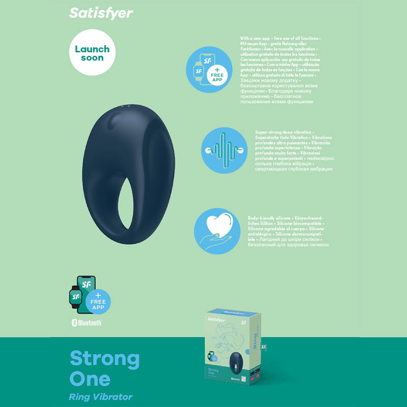 Satisfyer Strong One silicone vibrating cock ring with app-controlled charging cable