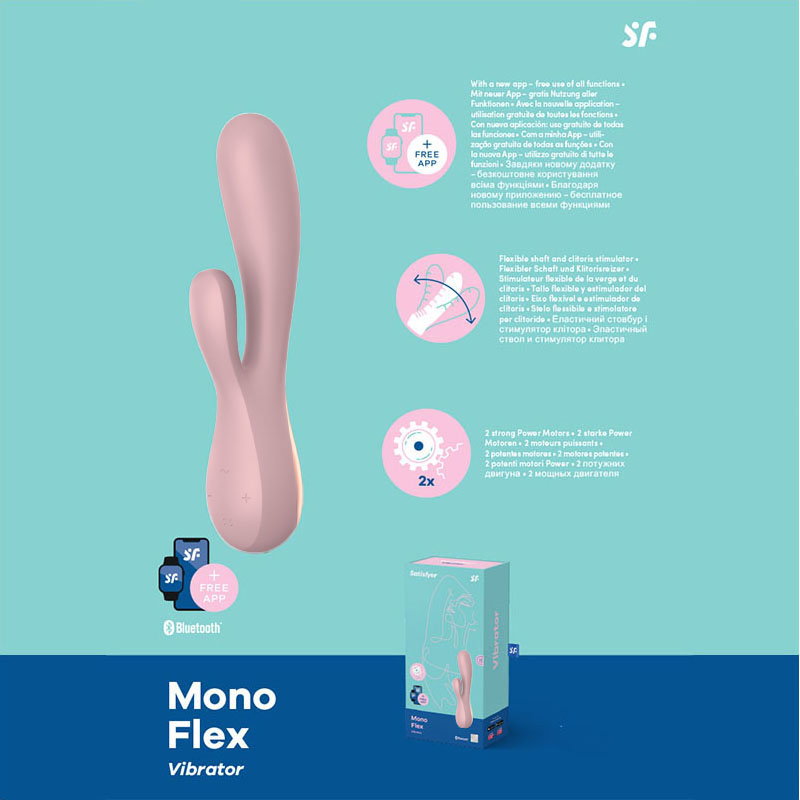 Satisfyer Mono Flex app-controlled silicone vibrator in mauve with rose gold-toned accent