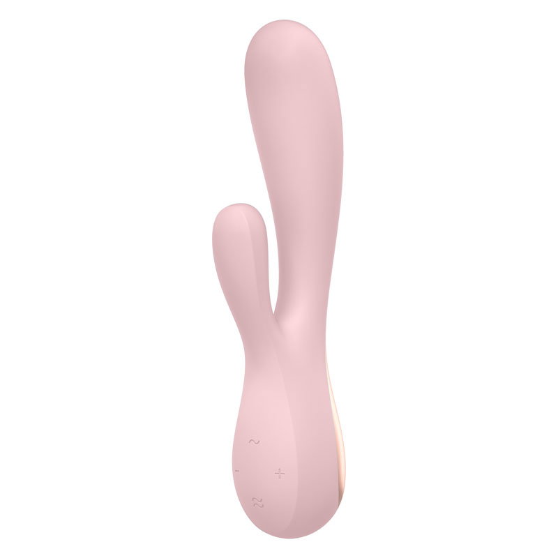 Satisfyer Mono Flex app-controlled silicone vibrator in mauve with rose gold-toned accent