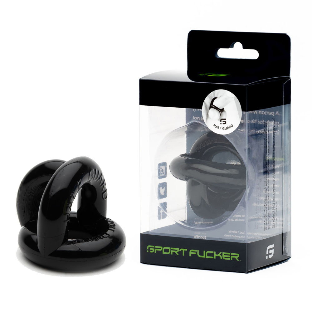 Sport Fucker Half Guard black TPR cock ring with integrated splitter design