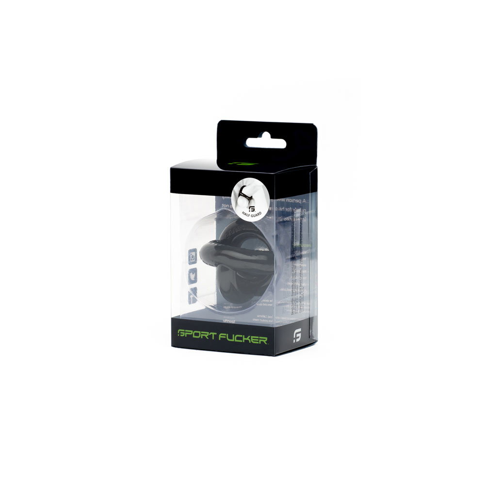 Sport Fucker Half Guard black TPR cock ring with integrated splitter design