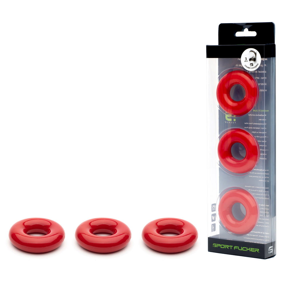 Sport Fucker red TPR cock rings, pack of 3 donut-style stretchy rings