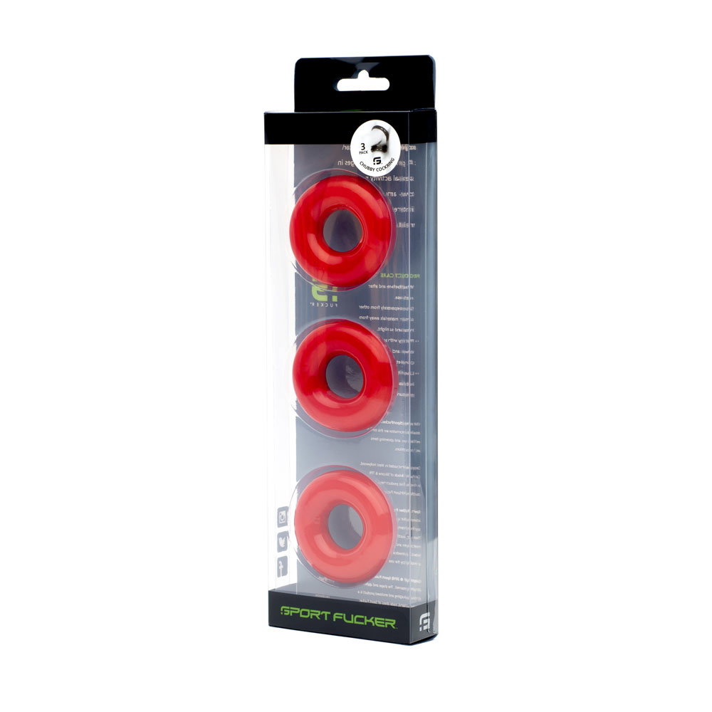Sport Fucker red TPR cock rings, pack of 3 donut-style stretchy rings