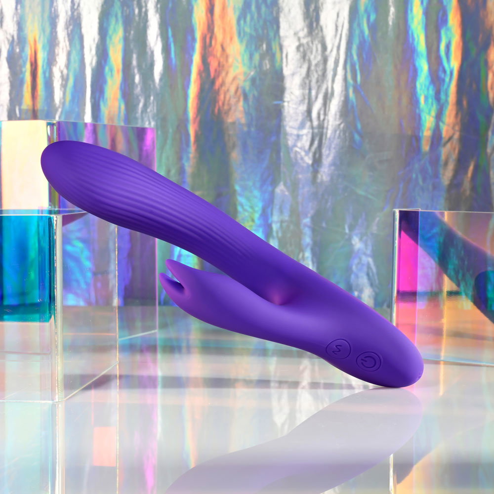 Selopa purple poseable bunny vibrator with textured shaft and rabbit-eared stimulator