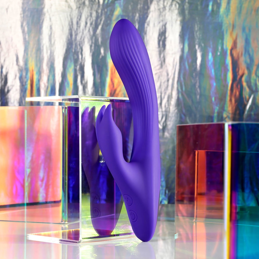 Selopa purple poseable bunny vibrator with textured shaft and rabbit-eared stimulator