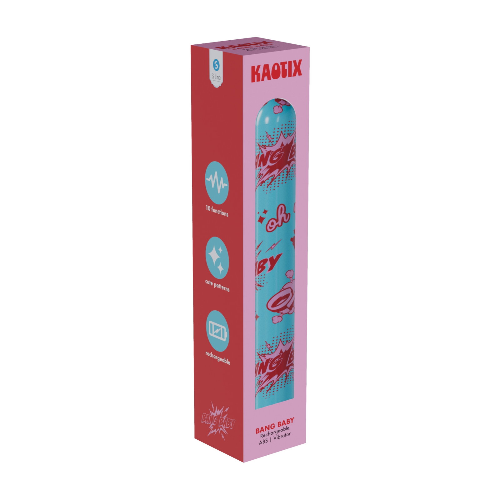 S-LINE Kaotix Display Box vibrator by Shots Toys with bold, colourful patterned packaging