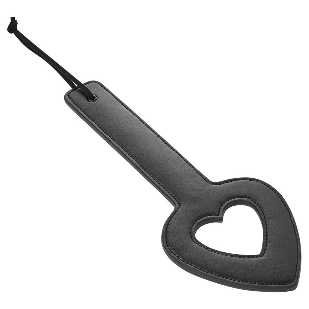 Sportsheets S&M Shadow Heart Paddle, a heart-shaped impact paddle with handle and wrist strap