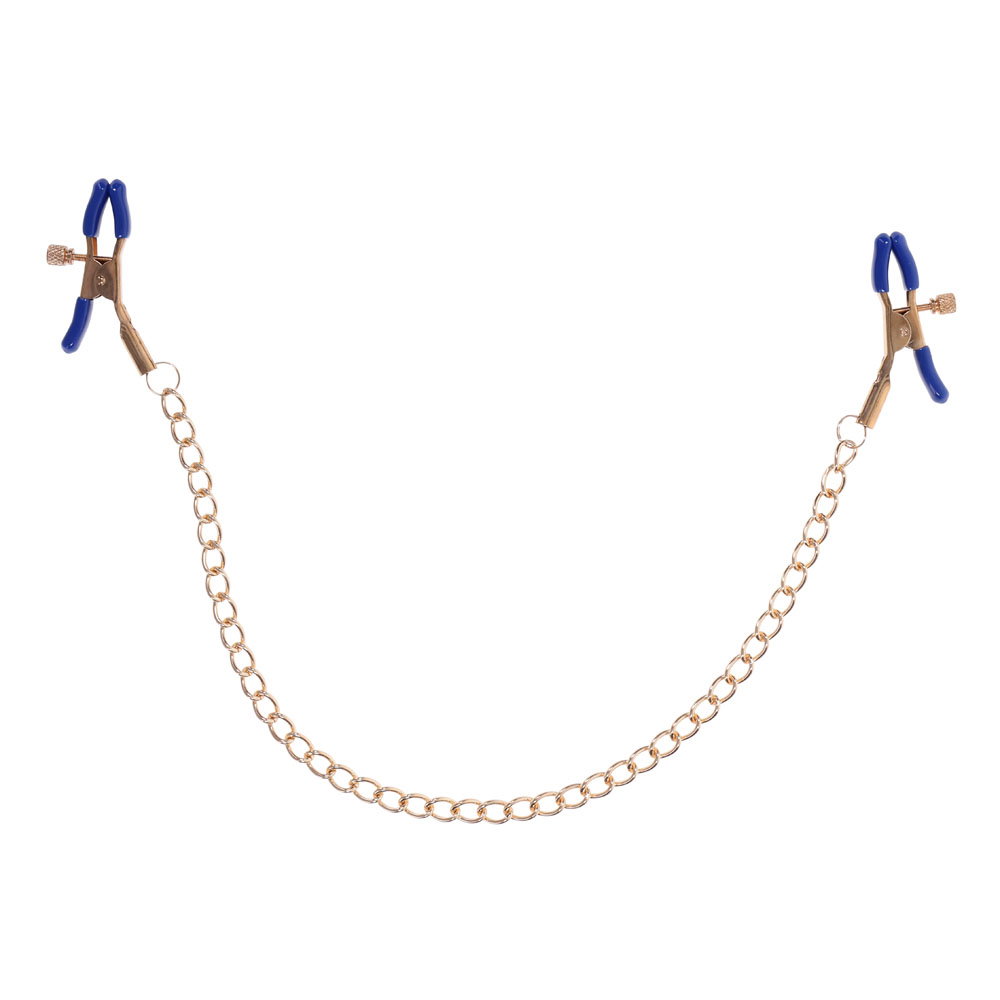 Sportsheets S&M Cougar chained nipple clamps with rubber tips and gold-toned chain
