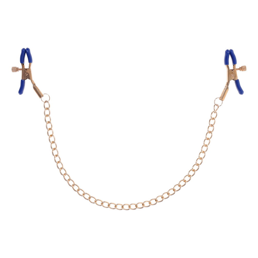 Sportsheets S&M Cougar chained nipple clamps with rubber tips and gold-toned chain