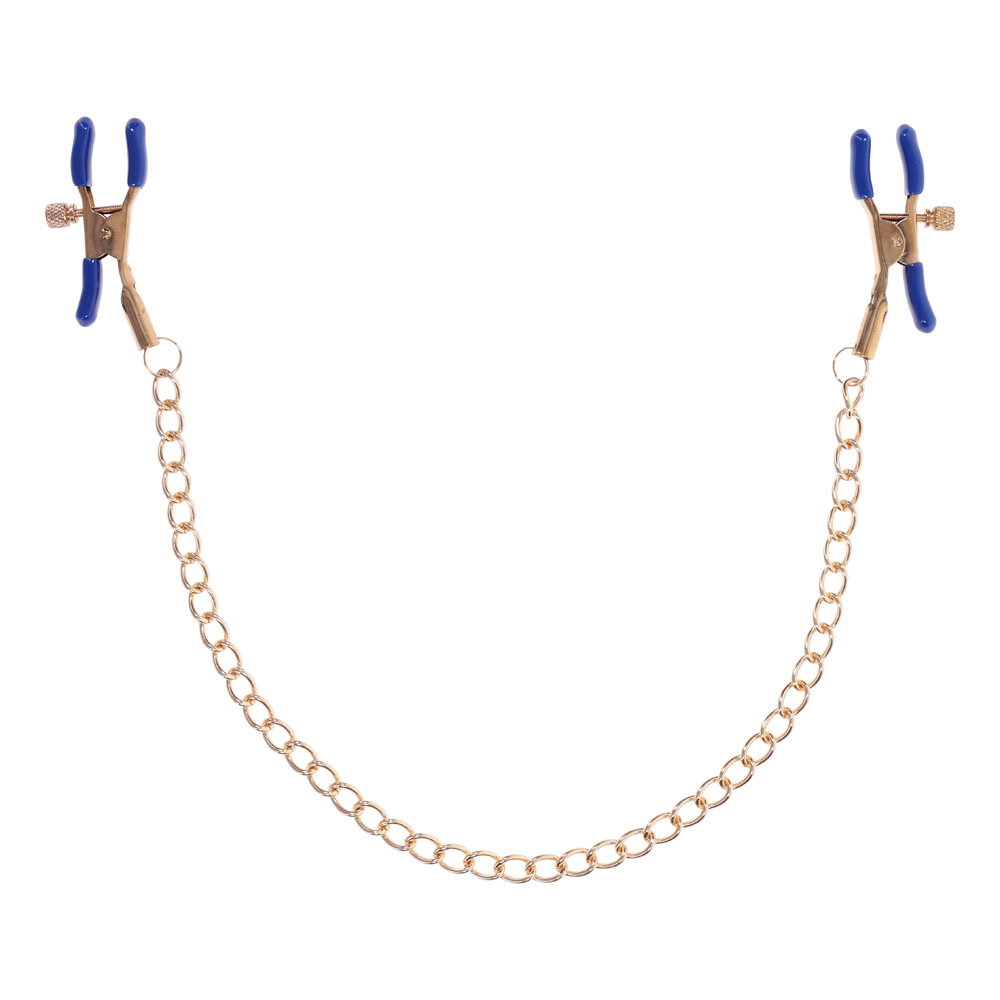 Sportsheets S&M Cougar chained nipple clamps with rubber tips and gold-toned chain
