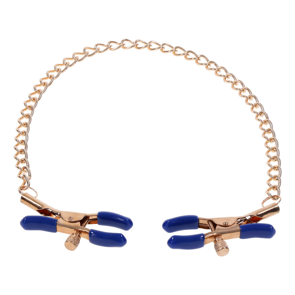 Sportsheets S&M Cougar chained nipple clamps with rubber tips and gold-toned chain