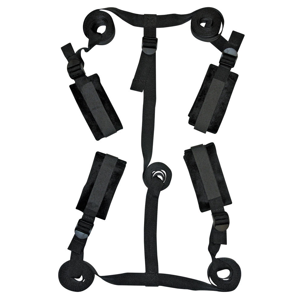 Sportsheets black under-bed bondage restraint kit with four soft cuffs and adjustable straps