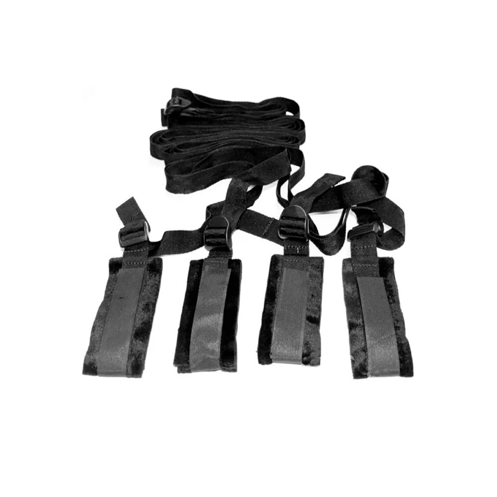 Sportsheets black under-bed bondage restraint kit with four soft cuffs and adjustable straps