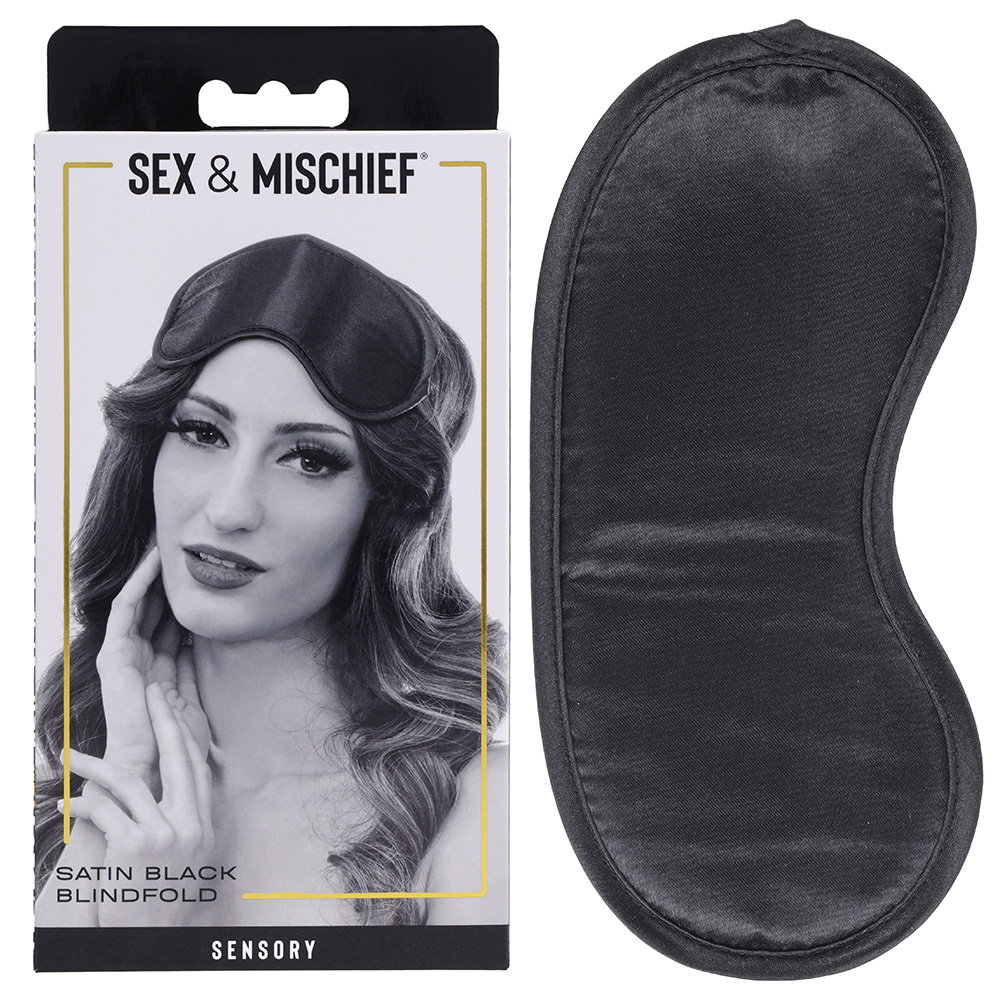 Sportsheets S&M black satin blindfold with elastic strap