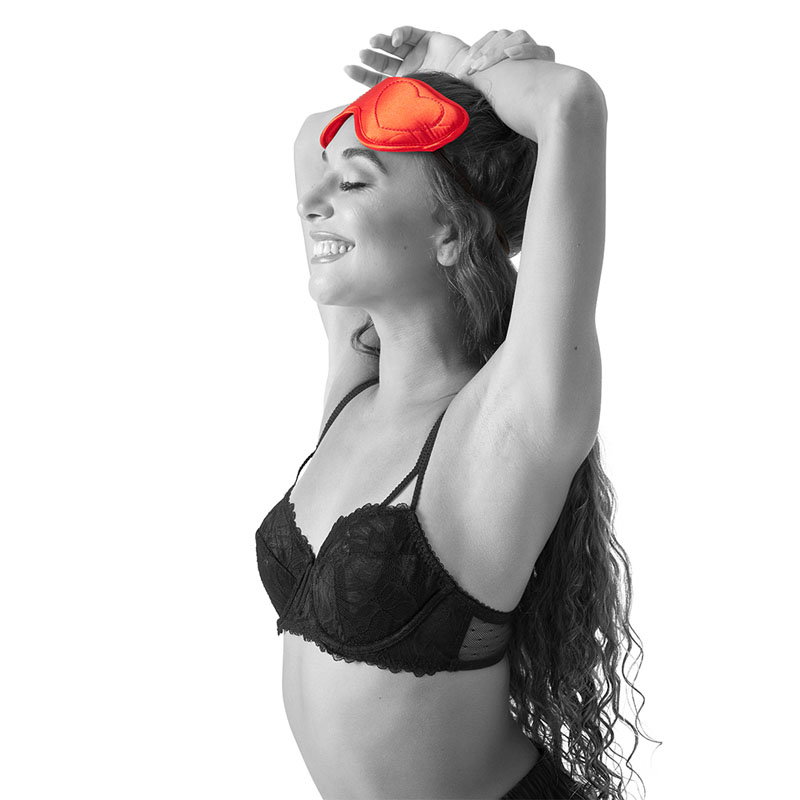 Sportsheets S&M Amor Blindfold in red satin with foam padding and double elastic band