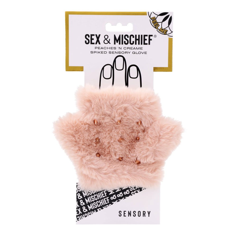 Sportsheets Peaches n CreaMe spiked sensory glove with faux fur palm and shimmery Lycra back