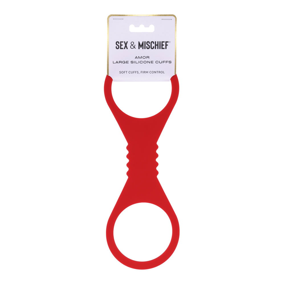 Sportsheets Amor Large Silicone Cuffs in red, a pair of wrist or ankle restraints