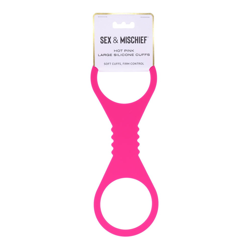 Sportsheets S&M Large Hot Pink Silicone Cuffs, a pair of stretchy restraint cuffs