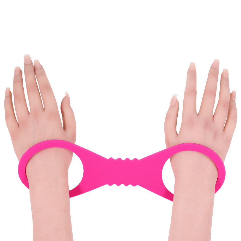 Sportsheets S&M Large Hot Pink Silicone Cuffs, a pair of stretchy restraint cuffs