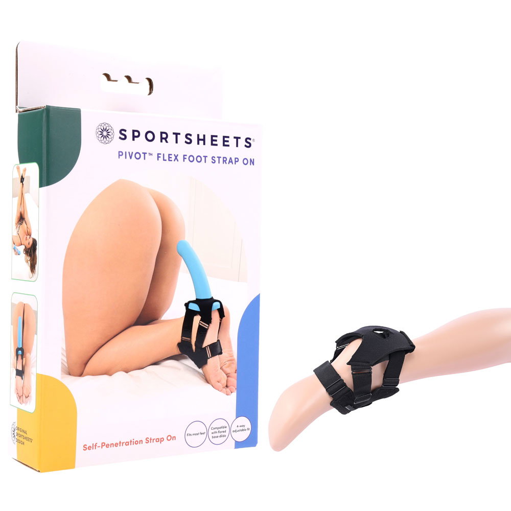 Sportsheets Pivot Flex Foot Strap-On neoprene harness with silicone-lined straps, worn on the foot