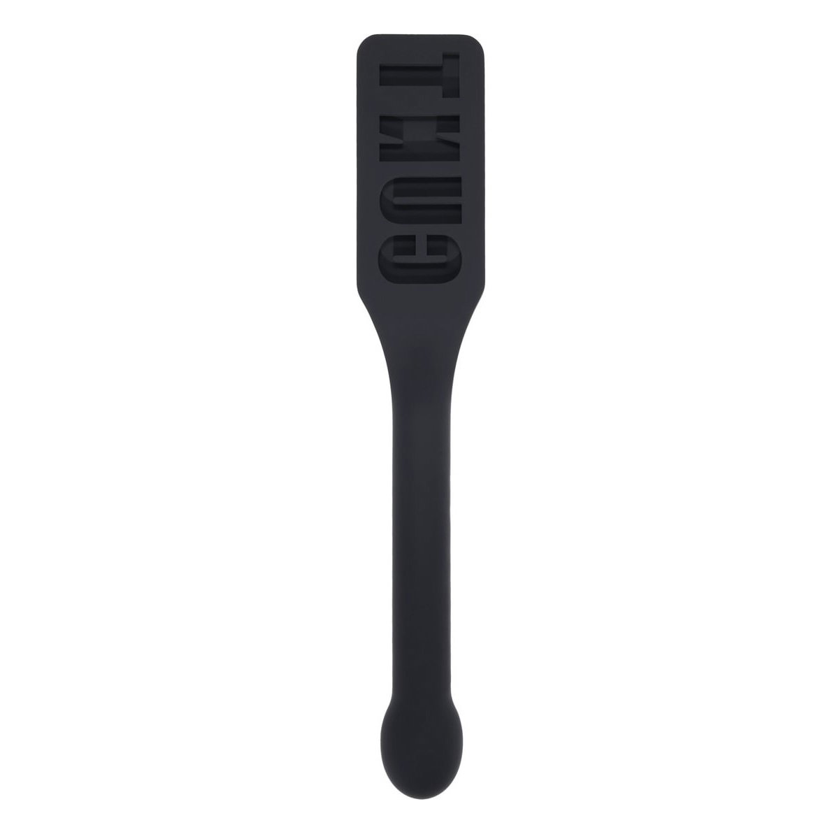 Sportsheets Edge silicone impact paddle with imprinted word on one side and smooth reverse side