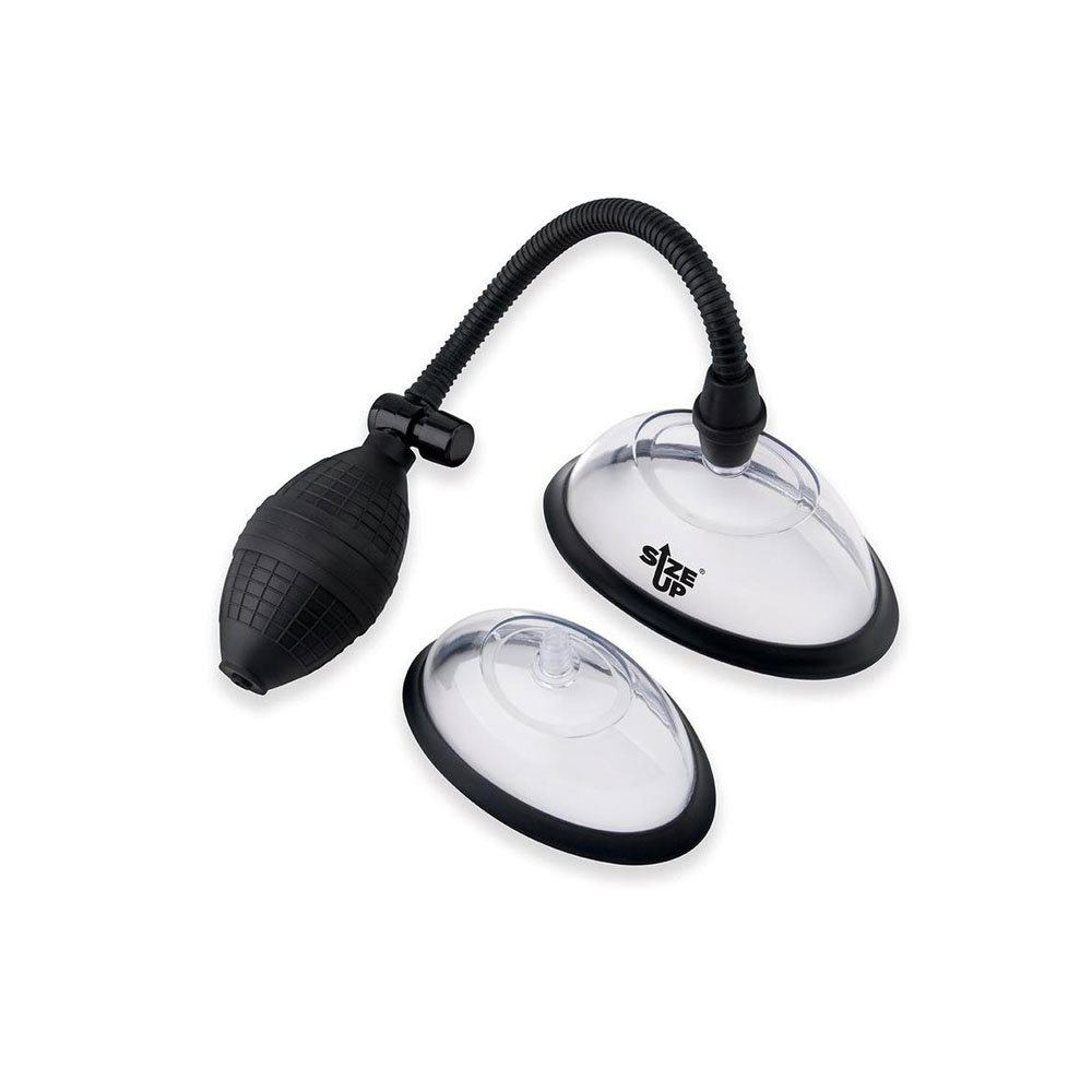 Size Up Classic Vagina Pump with two clear interchangeable chambers, pressure hose and ball grip handle