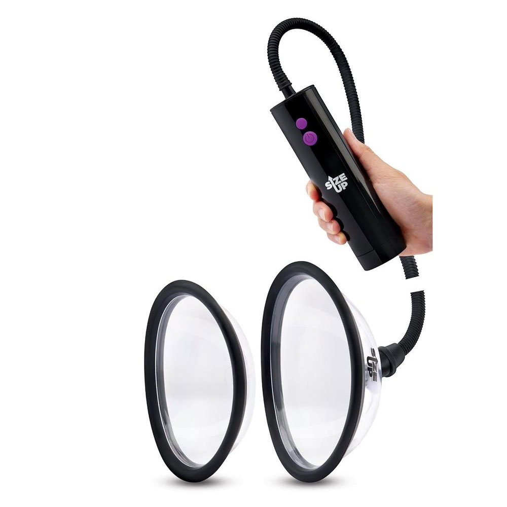 Size Up Rechargeable Power Plumper intimate pump with two clear chambers and ball grip remote