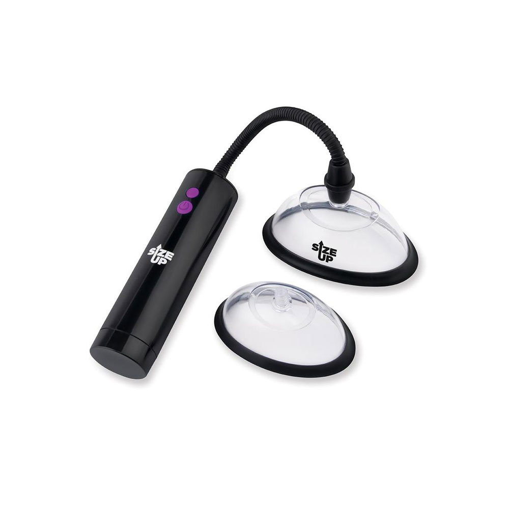 Size Up Rechargeable Power Plumper intimate pump with two clear chambers and ball grip remote