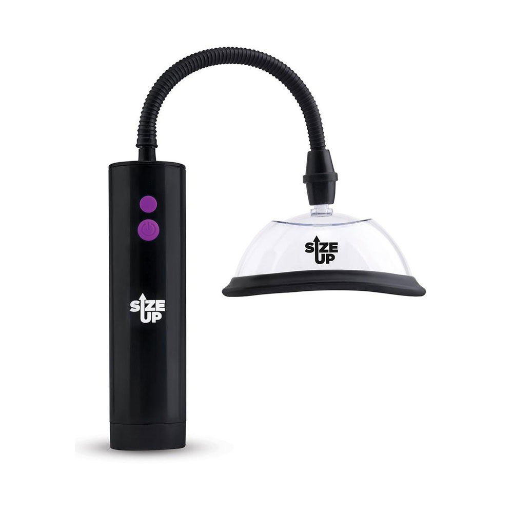 Size Up Rechargeable Power Plumper intimate pump with two clear chambers and ball grip remote