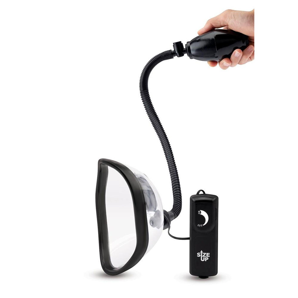 Size Up vibrating vulva pump with clear chamber, pressure hose and wired ball grip remote control