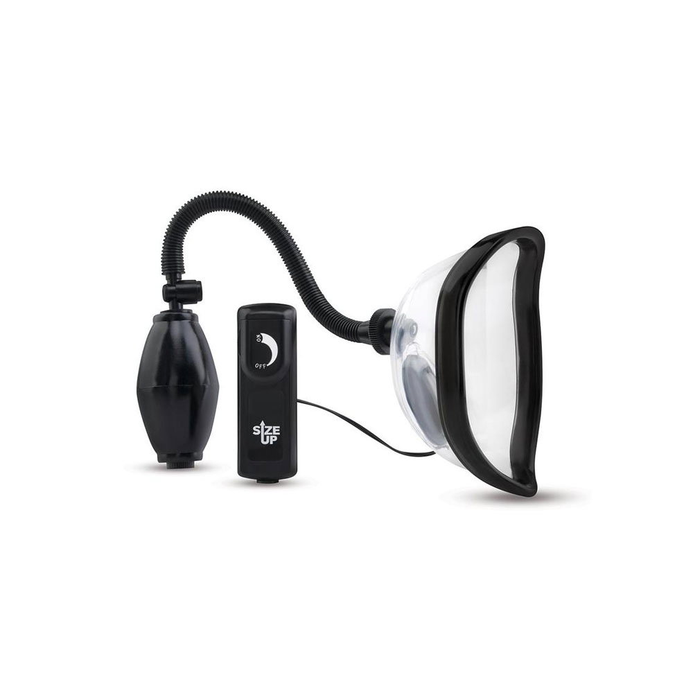 Size Up vibrating vulva pump with clear chamber, pressure hose and wired ball grip remote control