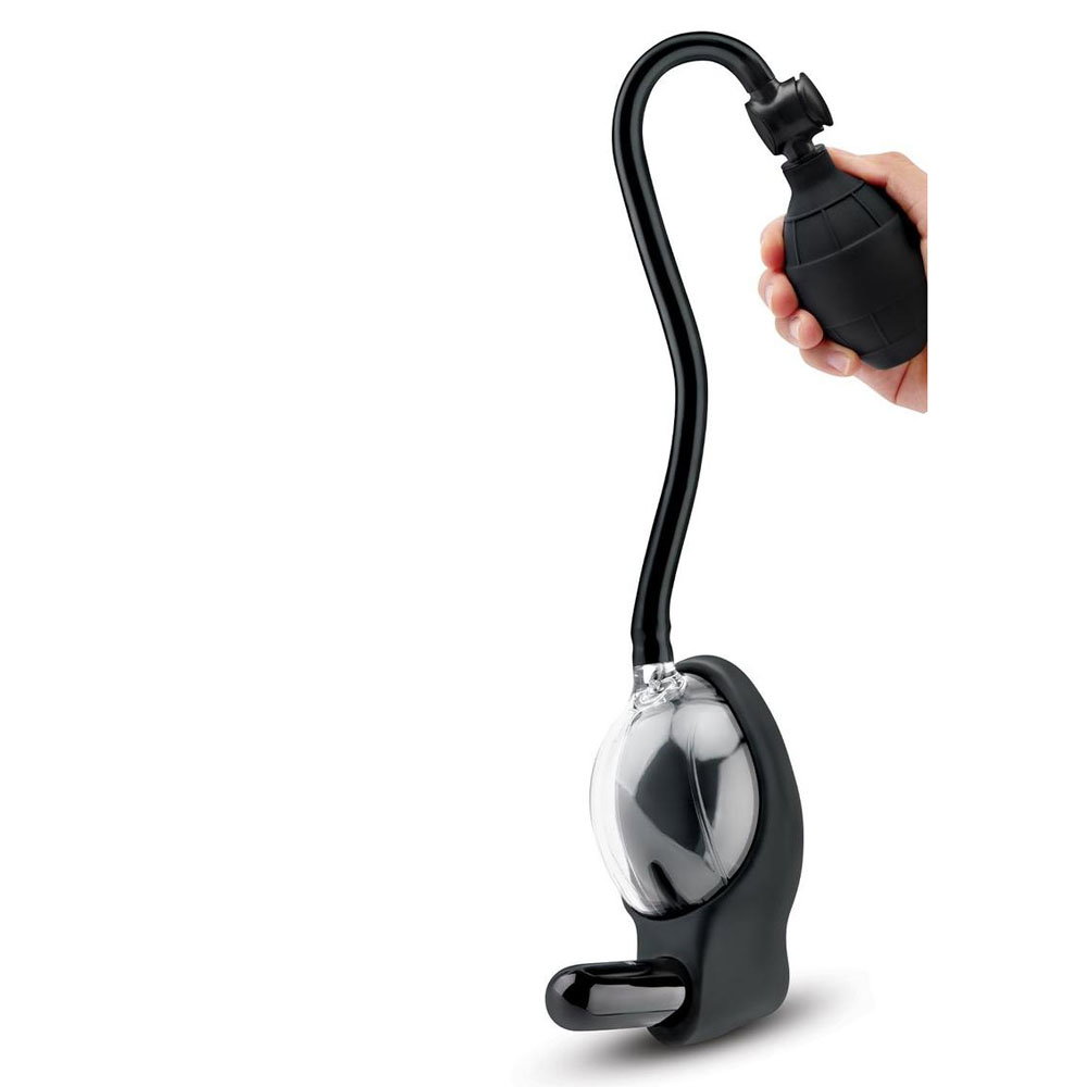 Size Up Vibrating Mini Vulva & Clitoral Pump with clear chamber, ball grip handle and bullet vibe