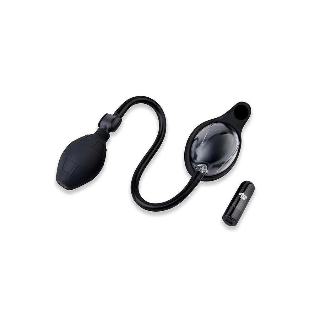 Size Up Vibrating Mini Vulva & Clitoral Pump with clear chamber, ball grip handle and bullet vibe