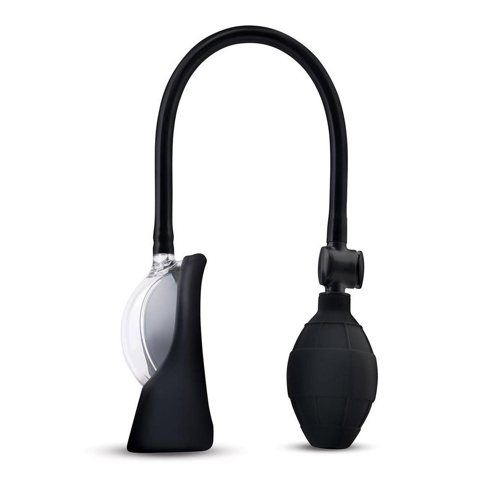 Size Up Vibrating Mini Vulva & Clitoral Pump with clear chamber, ball grip handle and bullet vibe