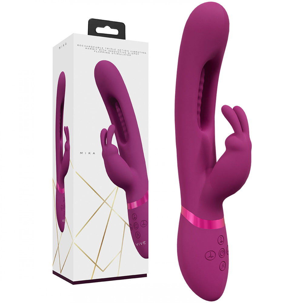 Shots Toys VIVE Mika pink rabbit vibrator with external arm and tongue-style internal tip