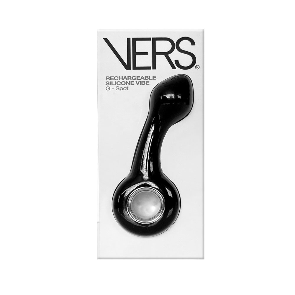 VERS G-spot rechargeable silicone vibrator in black, curved compact design