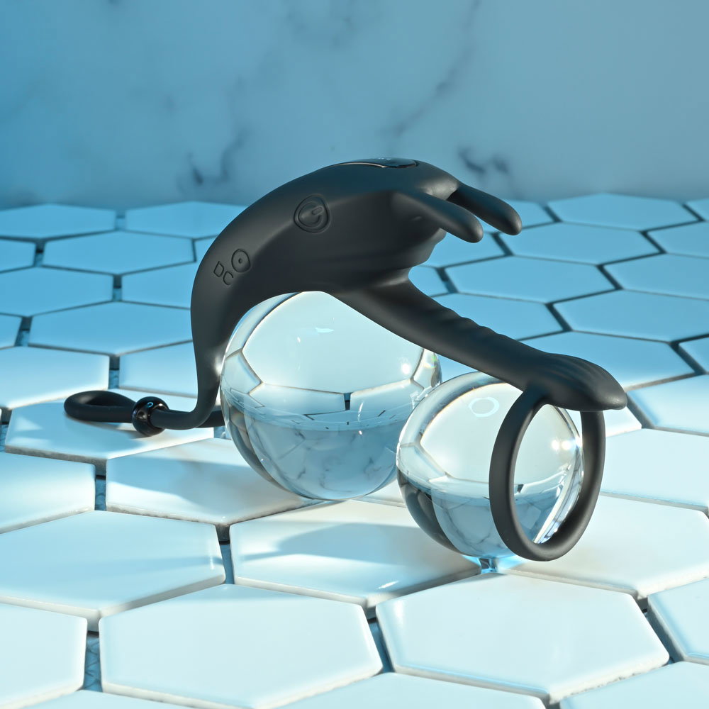 Zero Tolerance Saddle Up vibrating penis ring with adjustable drawstring and bunny-ear stimulator