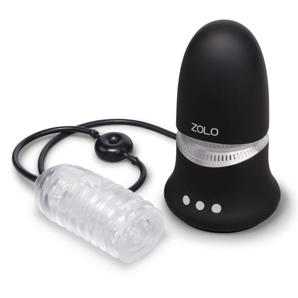 Zolo Nut Buster automatic hands-free masturbator with power base, textured silicone sleeve and wireless remote